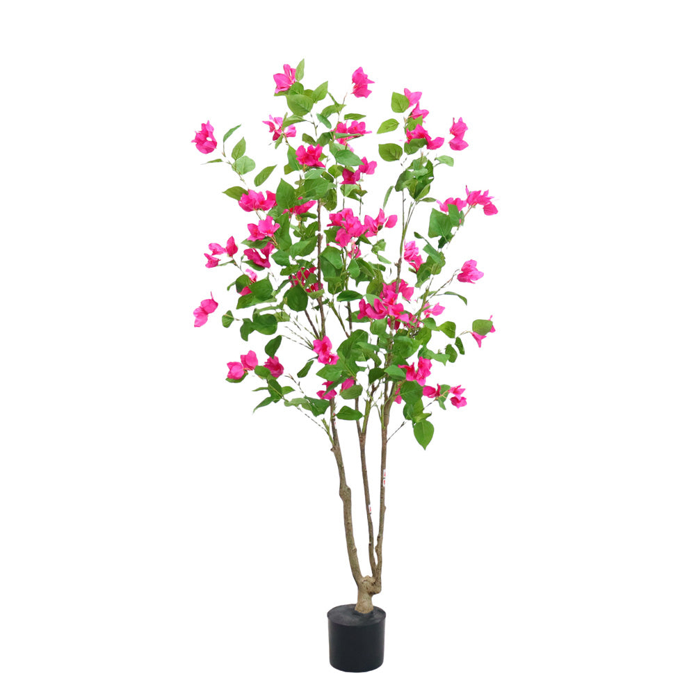 Bougainvillier artificiel Garvee 150 cm, facile d'entretien, en plastique et soie, pot en ciment robuste, décoration intérieure et extérieure, vert
