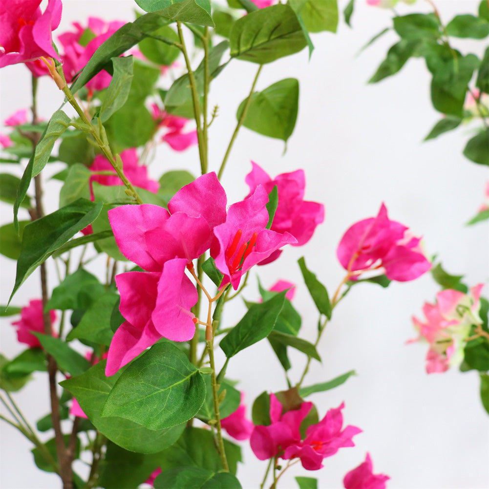 Bougainvillier artificiel Garvee 150 cm, facile d'entretien, en plastique et soie, pot en ciment robuste, décoration intérieure et extérieure, vert