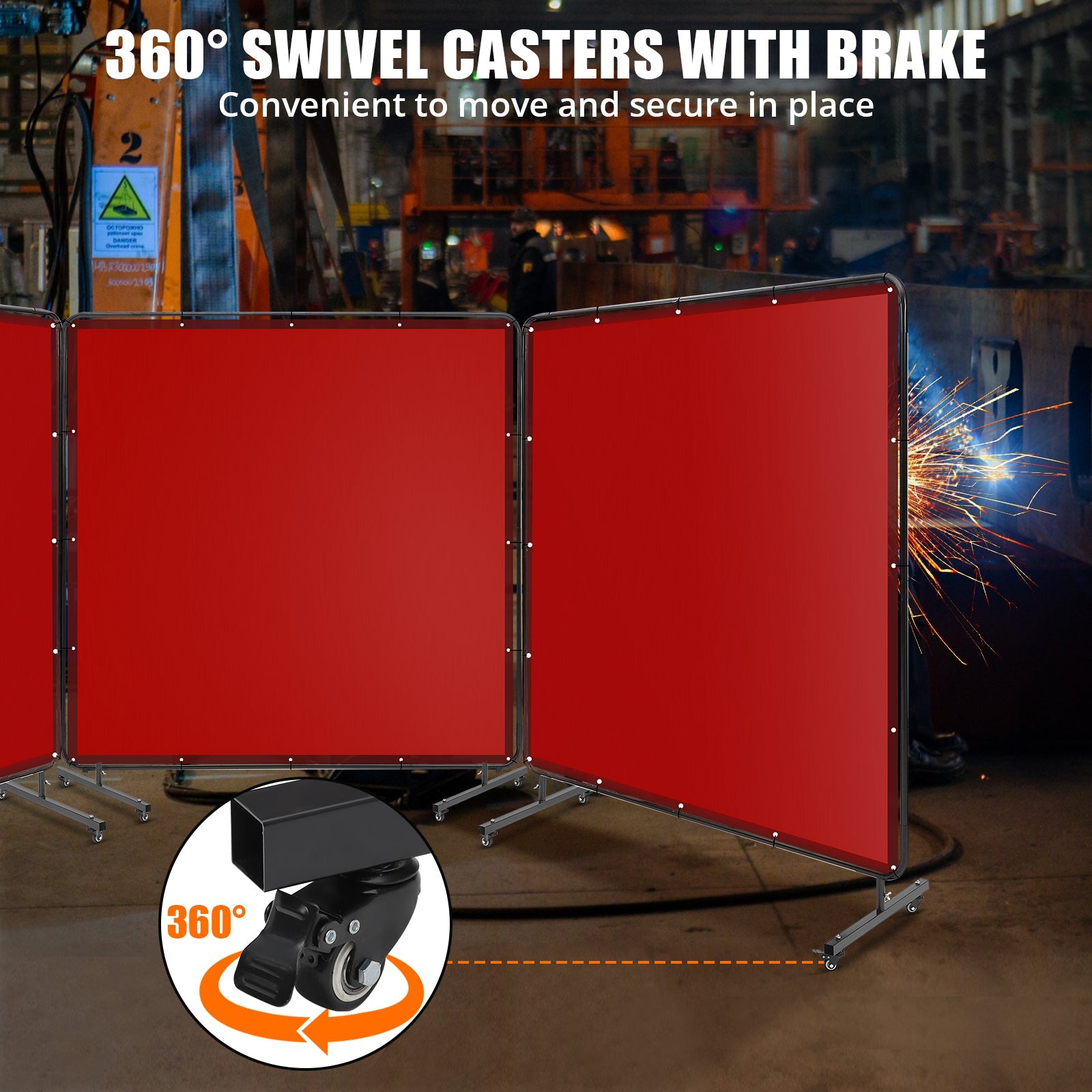 Écran de soudage Garvee en vinyle transparent, 3 pièces, 1,8 x 1,8 m, avec cadre, ignifugé, pour atelier et construction, roulettes pivotantes