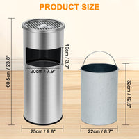 Poubelle Garvee de 17 litres en acier inoxydable avec couvercle et cendrier pour terrasse et bureau, usage commercial, intérieur et extérieur, seau amovible