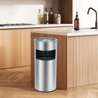 Poubelle Garvee de 17 litres en acier inoxydable avec couvercle et cendrier pour terrasse et bureau, usage commercial, intérieur et extérieur, seau amovible