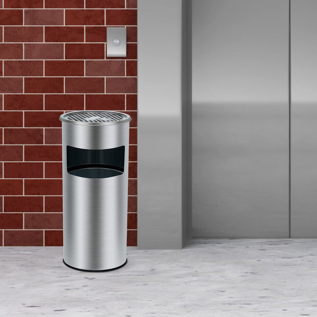 Poubelle Garvee de 17 litres en acier inoxydable avec couvercle et cendrier pour terrasse et bureau, usage commercial, intérieur et extérieur, seau amovible