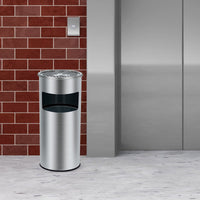Poubelle Garvee de 17 litres en acier inoxydable avec couvercle et cendrier pour terrasse et bureau, usage commercial, intérieur et extérieur, seau amovible