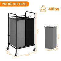 Chariot de tri du linge Garvee à 2 sacs, 80 L, avec roues verrouillables pour usage domestique, robuste, grand et facile à déplacer.