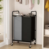Garvee Chariot de tri du linge à 2 sacs, 80 L, avec roues verrouillables pour usage domestique, robuste, grand et facile à déplacer. - Noir et gris – sacs en 2 parties