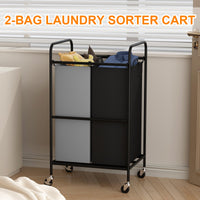 Chariot de tri du linge Garvee à 2 sacs, 80 L, avec roues verrouillables pour usage domestique, robuste, grand et facile à déplacer.
