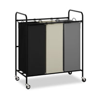 Chariot de tri à linge Garvee à 3 poches avec roulettes et frein de blocage, 120 L, structure robuste en toile non tissée, facile à déplacer. Idéal pour ranger le linge et les jouets.