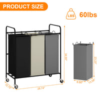 Chariot de tri à linge Garvee à 3 poches avec roulettes et frein de blocage, 120 L, structure robuste en toile non tissée, facile à déplacer. Idéal pour ranger le linge et les jouets.