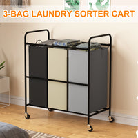 Chariot de tri à linge Garvee à 3 poches avec roulettes et frein de blocage, 120 L, structure robuste en toile non tissée, facile à déplacer. Idéal pour ranger le linge et les jouets.