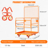 Garvee cage de sécurité pour chariot élévateur 109 × 114 cm, acier galvanisé, pliable, porte verrouillable et roues - Orange