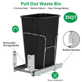 Garvee poubelle coulissante sous, évier 45 kg capacité, double compartiment, PP durable, glissières silencieuses, design gris, cuisine organisée