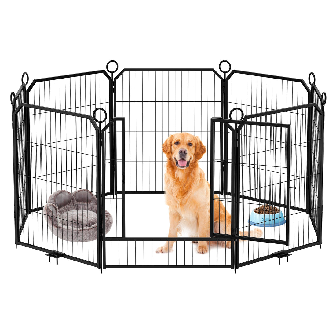 Garvee Parc pour Chien 81 cm, 8 Panneaux en Métal Robuste, Enclos Intérieur/Extérieur pour Chiot, Camping-Car, Jardin et Cour