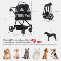 Garvee Poussette pliable pour chien jusqu’à 22 kg, noire, avec rangement, fenêtres en maille, housse de pluie et panier, idéale pour chiens et animaux de compagnie.