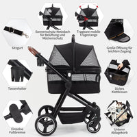 Garvee Poussette pliable pour chien jusqu’à 22 kg, noire, avec rangement, fenêtres en maille, housse de pluie et panier, idéale pour chiens et animaux de compagnie.