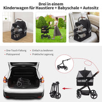 Garvee Poussette pliable pour chien jusqu’à 22 kg, noire, avec rangement, fenêtres en maille, housse de pluie et panier, idéale pour chiens et animaux de compagnie.