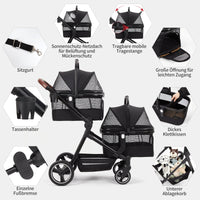 Garvee Poussette pliable pour chien jusqu’à 22kg, double panier, fenêtre filet, protection pluie et porte-gobelet, noir