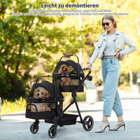 Garvee Poussette pliable pour chien jusqu’à 22kg, double panier, fenêtre filet, protection pluie et porte-gobelet, noir