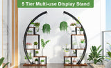 Garvee lot de 2 supports à plantes demi-lune, 5 niveaux, acier antirouille, salon et balcon, Brun et noir