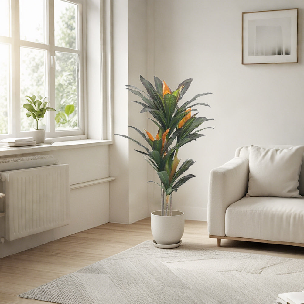 Dracaena artificiel Garvee 105 cm, branches ajustables, pot en ciment, robuste pour la décoration intérieure et extérieure, vert