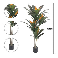 Dracaena artificiel Garvee 105 cm, branches ajustables, pot en ciment, robuste pour la décoration intérieure et extérieure, vert