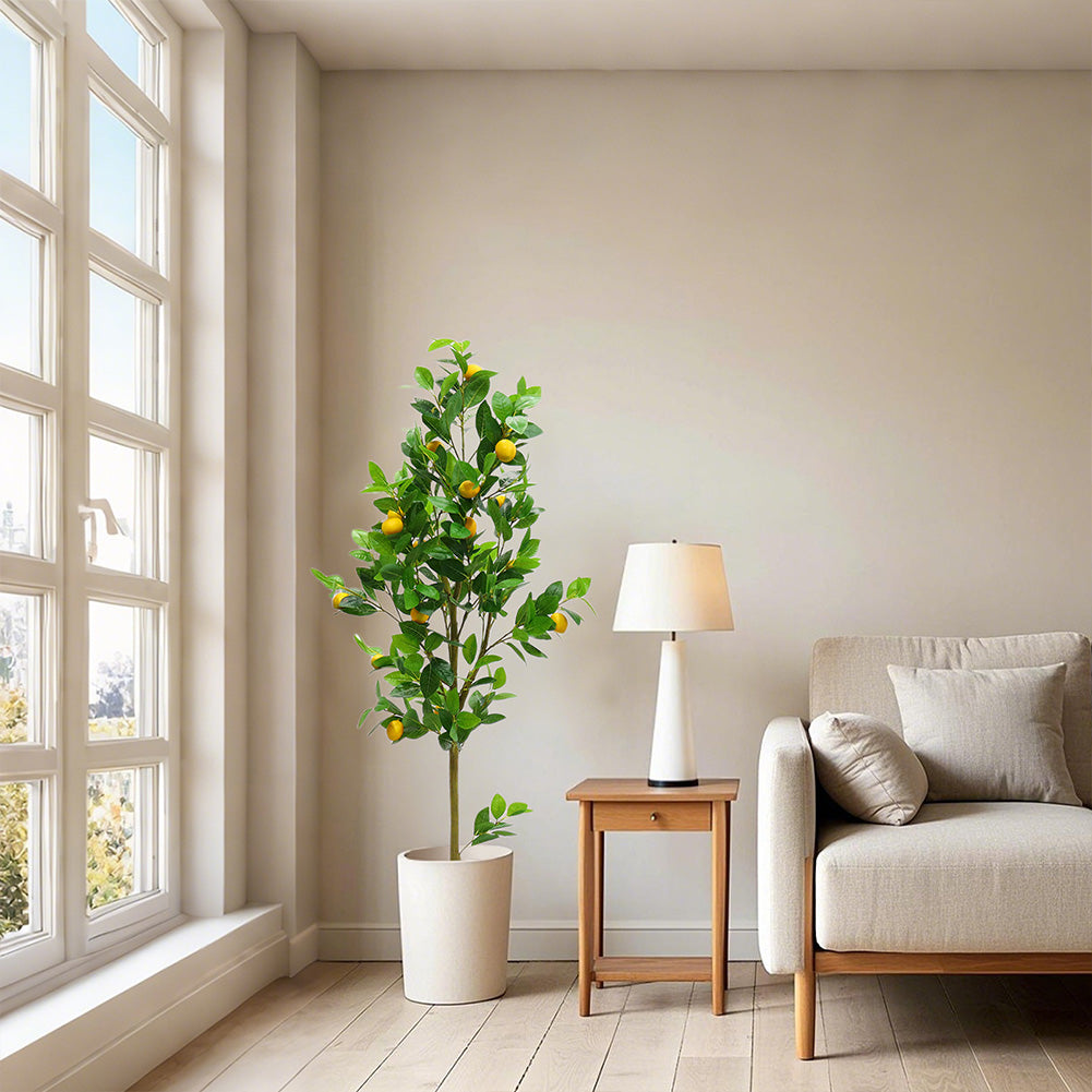 Citronnier artificiel Garvee de 1,5 m, réaliste, facile d'entretien, durable, résistant aux UV, compact, pour intérieur et véranda