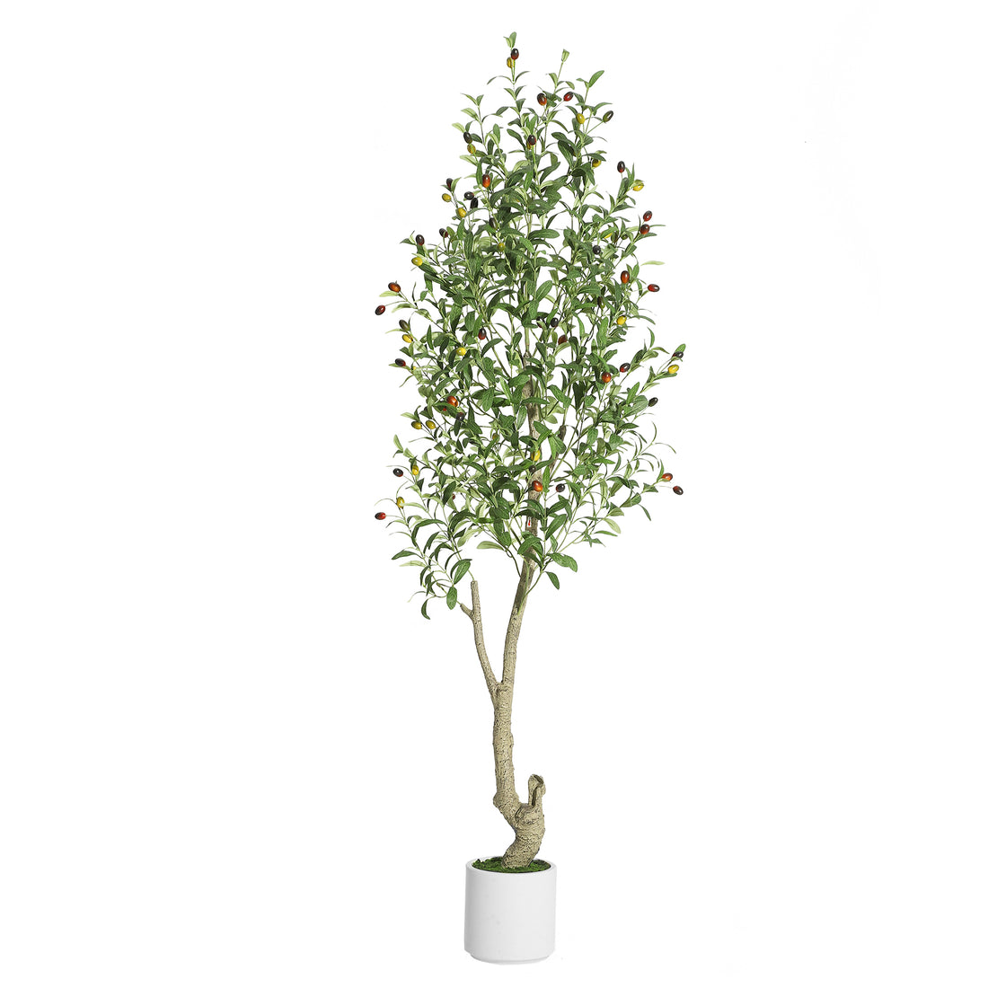 Garvee Olivier artificiel 152cm avec grandes olives et feuilles vertes, tronc métallique renforcé, pot blanc mat, décoration intérieure