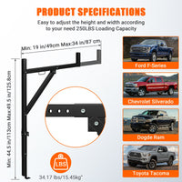 Porte-échelle Garvee pour camionnette, largeur réglable de 48 à 86 cm, hauteur de 113 à 126 cm, capacité de 113 kg, acier, revêtement en poudre noir, pour kayaks et planches de surf