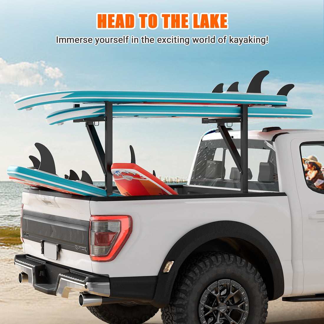 Porte-échelle Garvee pour camionnette, largeur réglable de 48 à 86 cm, hauteur de 113 à 126 cm, capacité de 113 kg, acier, revêtement en poudre noir, pour kayaks et planches de surf