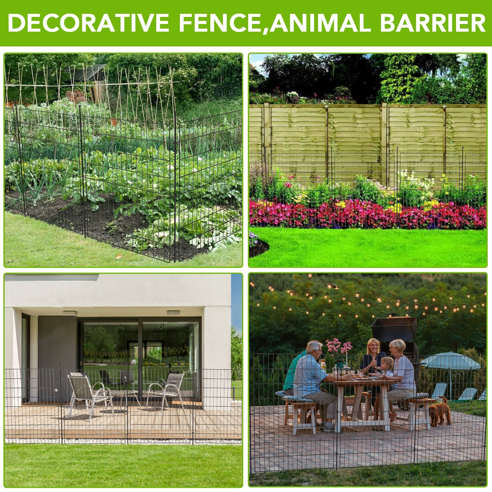 Clôture décorative de jardin Garvee, 15 panneaux, en acier inoxydable, barrière anti-animaux, 8,8 x 9,75 m, noire, pour cour et terrasse