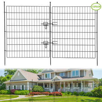 Clôture décorative de jardin Garvee, 15 panneaux avec portail, fil métallique antirouille pour cour et terrasse, 8,8 x 9,75 m, noir