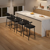 Garvee Tabourets de bar modernes 66 cm avec accoudoirs et dossier, assise large rembourrée, structure métallique noire, pour îlot de cuisine