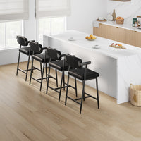 Garvee Tabourets de bar modernes 66 cm avec accoudoirs et dossier, assise large rembourrée, structure métallique noire, pour îlot de cuisine