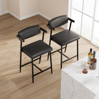 Garvee Tabourets de bar modernes 66 cm avec accoudoirs et dossier, assise large rembourrée, structure métallique noire, pour îlot de cuisine