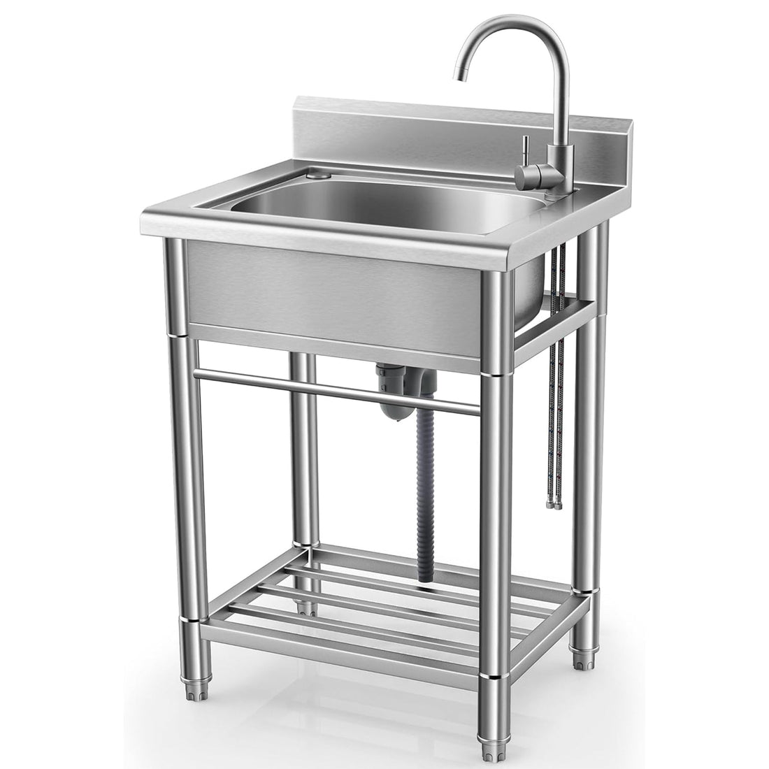 Garvee Évier en Inox 304 55 x 50 x 80 cm, Robinet Pivotant 360°, Grand Bac Anti-éclaboussures, Installation Facile pour Cuisine et Buanderie