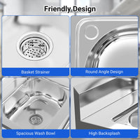 Garvee Évier en Inox 304 55 x 50 x 80 cm, Robinet Pivotant 360°, Grand Bac Anti-éclaboussures, Installation Facile pour Cuisine et Buanderie