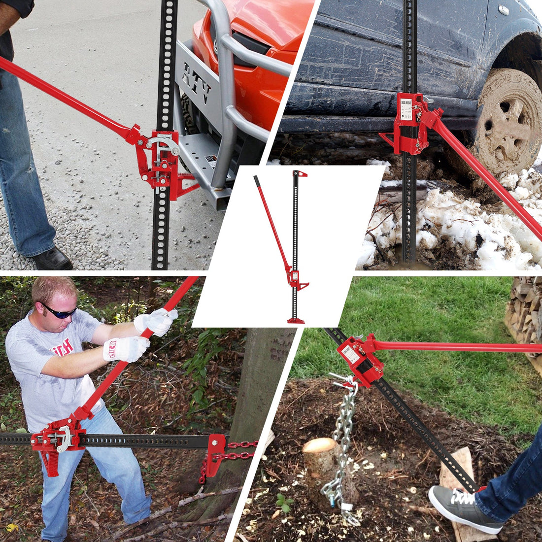 Garvee Cric agricole High Lift 152 cm en acier, capacité 3 tonnes, cric tout-terrain rouge pour 4x4, levage, traction et dépannage agricole