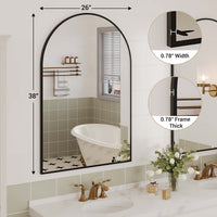Miroir mural arqué Garvee 26x38" avec cadre en aluminium, noir mat, pour salle de bain, chambre et salon