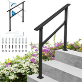 Garvee Main courante réglable pour escalier 3 marches, rampe extérieure en métal antirouille, robuste pour porche et marches en béton, noir - Noir/ 1 pièce