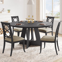 Table de salle à manger ronde Garvee de 119 cm (47 pouces), style ferme, en bois, avec pieds réglables, idéale pour la salle à manger ou le salon. Panneaux en MDF robustes, couleur marron.