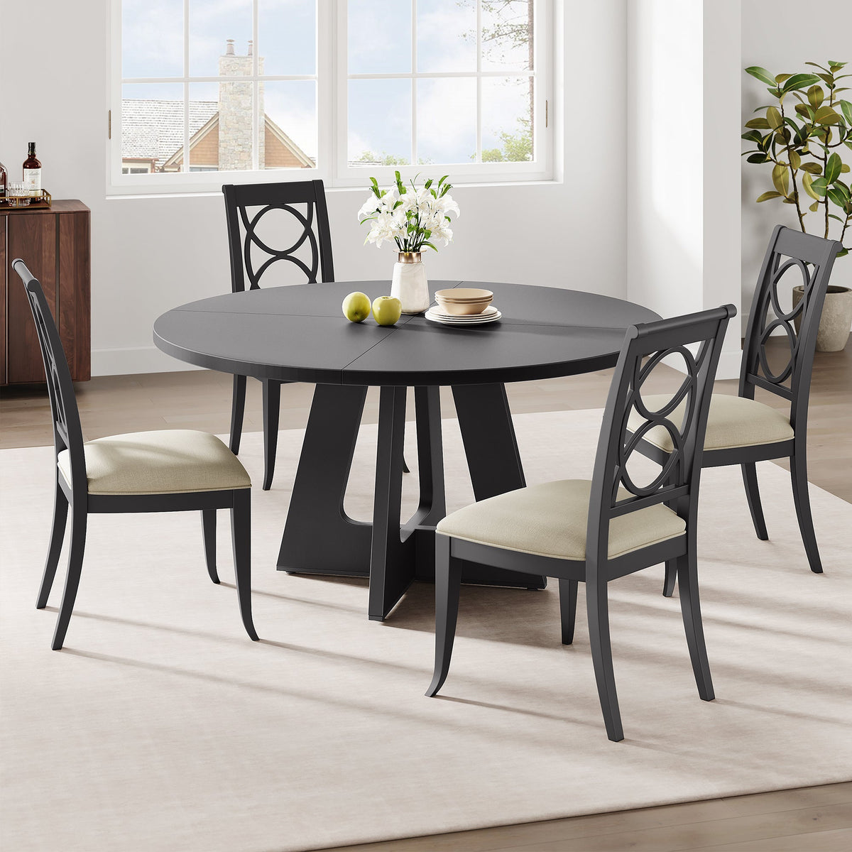 Table de salle à manger ronde Garvee de 119 cm (47 pouces), style ferme, en bois, avec pieds réglables, idéale pour la salle à manger ou le salon. Panneaux en MDF robustes, couleur marron.