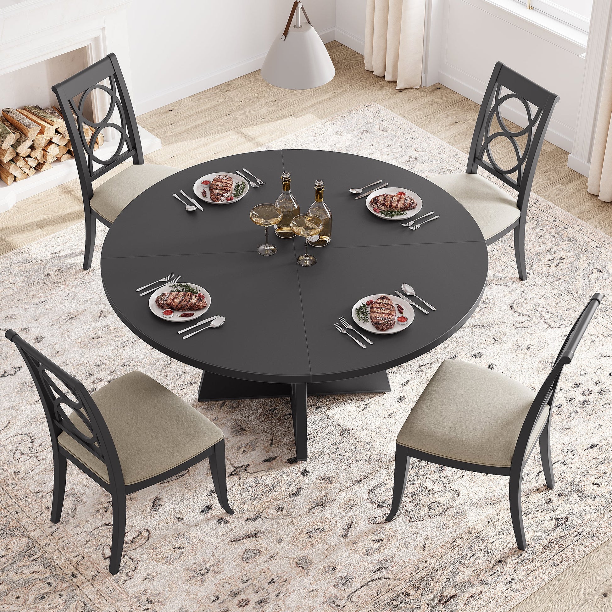 Table de salle à manger ronde Garvee de 119 cm (47 pouces), style ferme, en bois, avec pieds réglables, idéale pour la salle à manger ou le salon. Panneaux en MDF robustes, couleur marron.