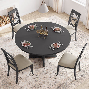 Table de salle à manger ronde Garvee de 119 cm (47 pouces), style ferme, en bois, avec pieds réglables, idéale pour la salle à manger ou le salon. Panneaux en MDF robustes, couleur marron.