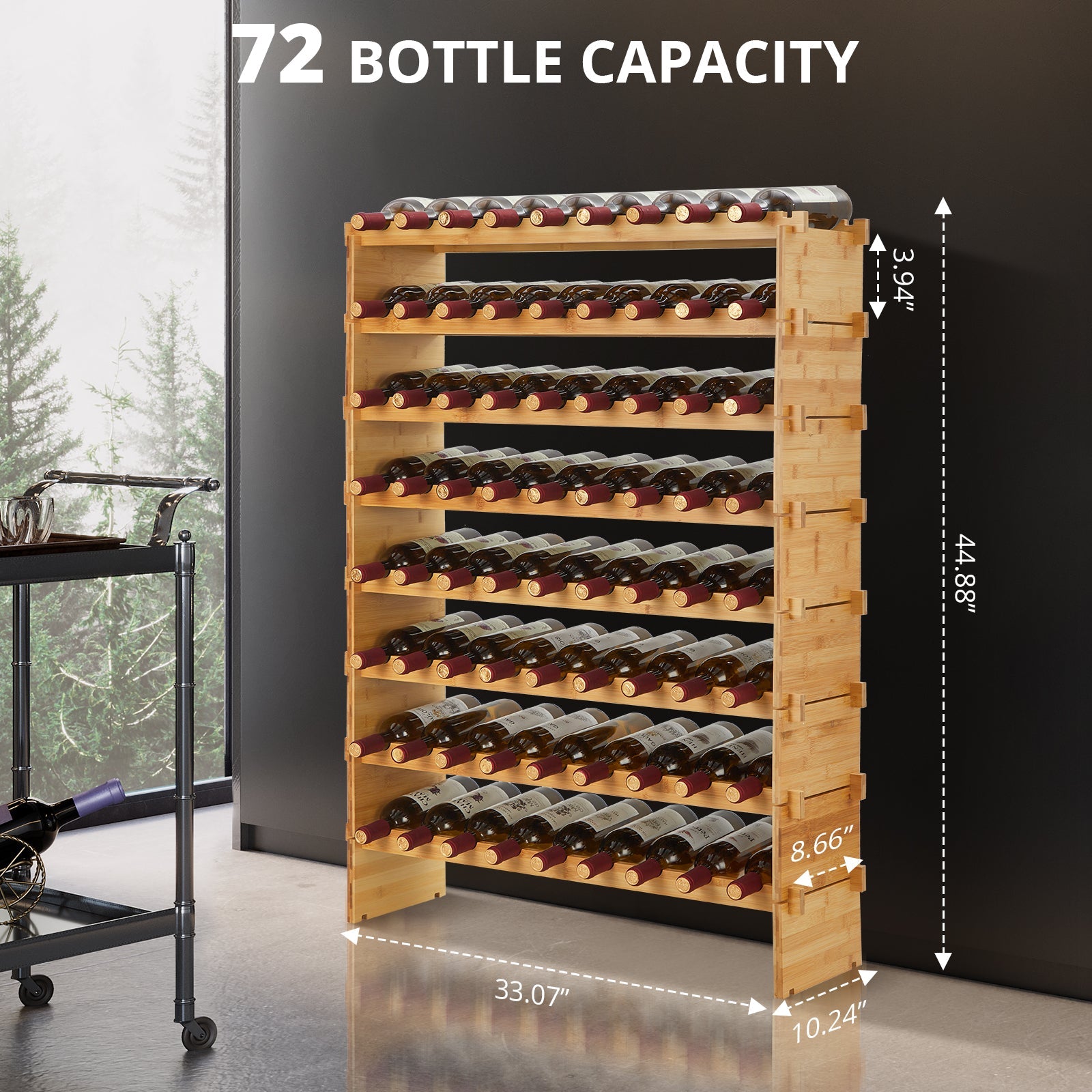 Casier à vin Garvee, 36 bouteilles, empilable, en bois massif, robuste, pour cuisine ou bar, 4 niveaux, bois naturel