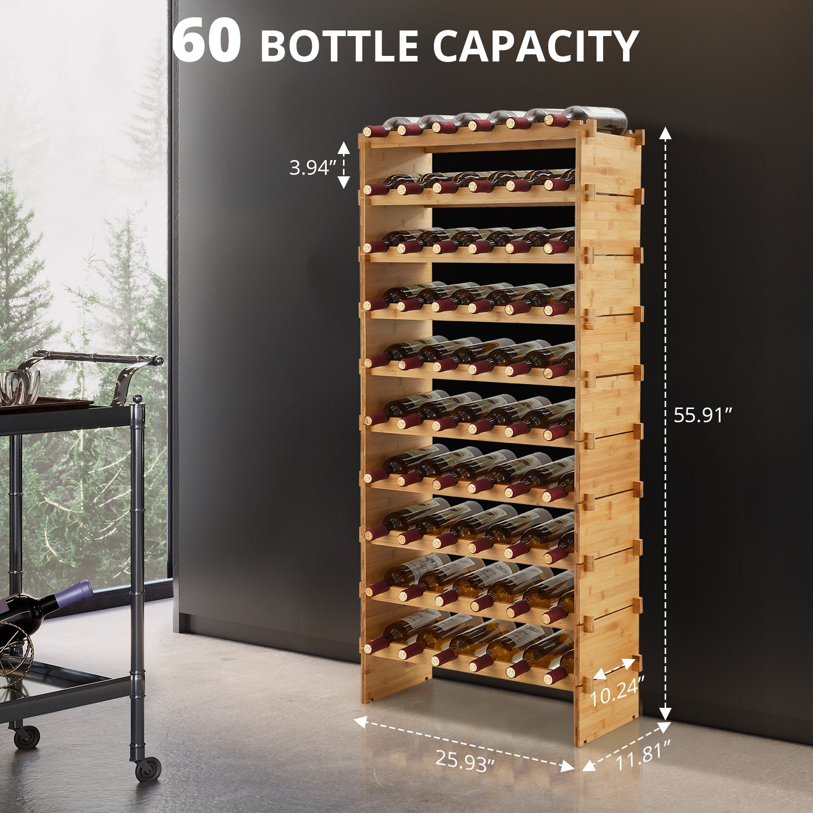 Casier à vin Garvee, 36 bouteilles, empilable, en bois massif, stable, sans jeu, polyvalent, pour cuisine, bar, placard, bois naturel