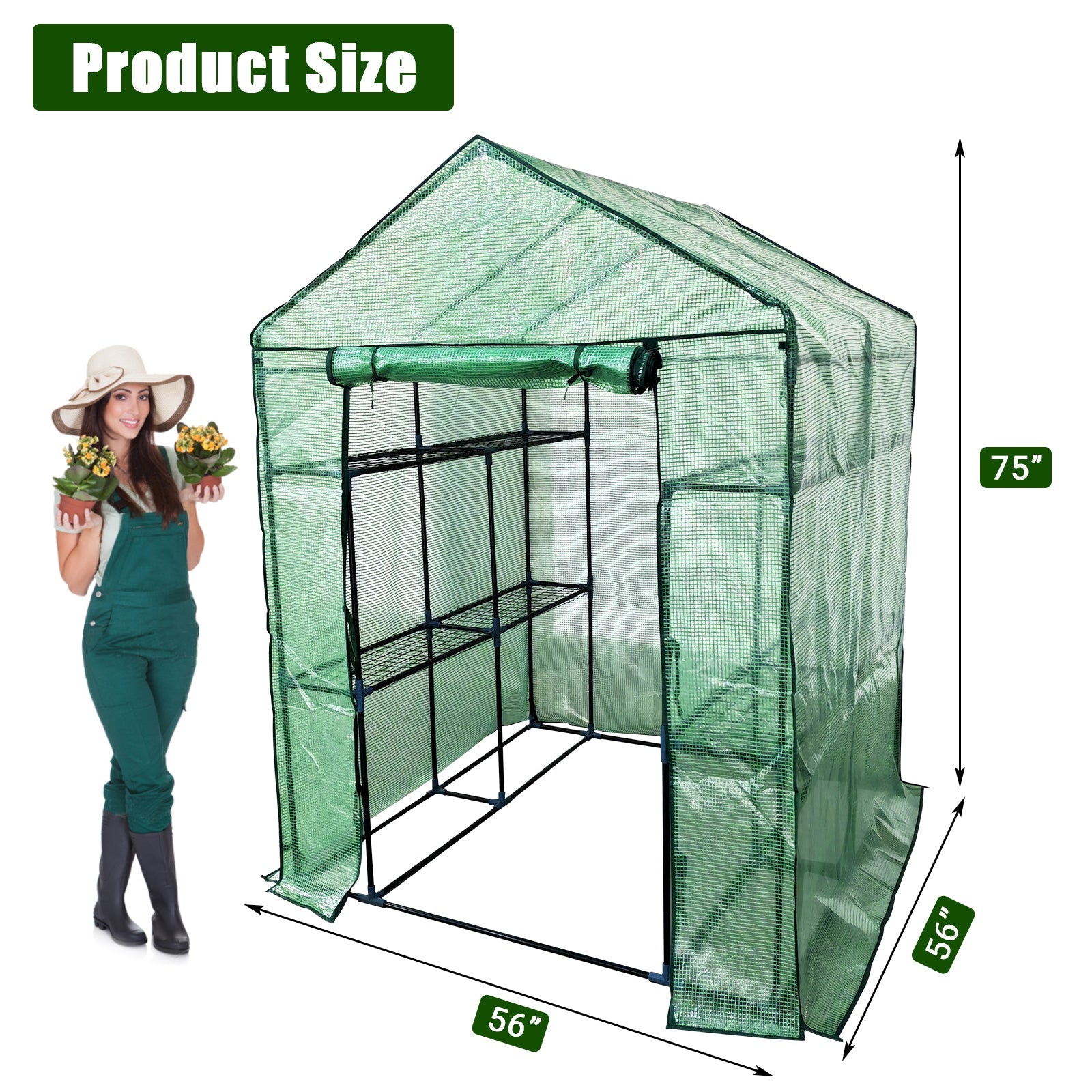 Serre mobile Garvee avec structure en acier, 6 étagères pour jardin et balcon, 145 x 145 x 193 cm, verte
