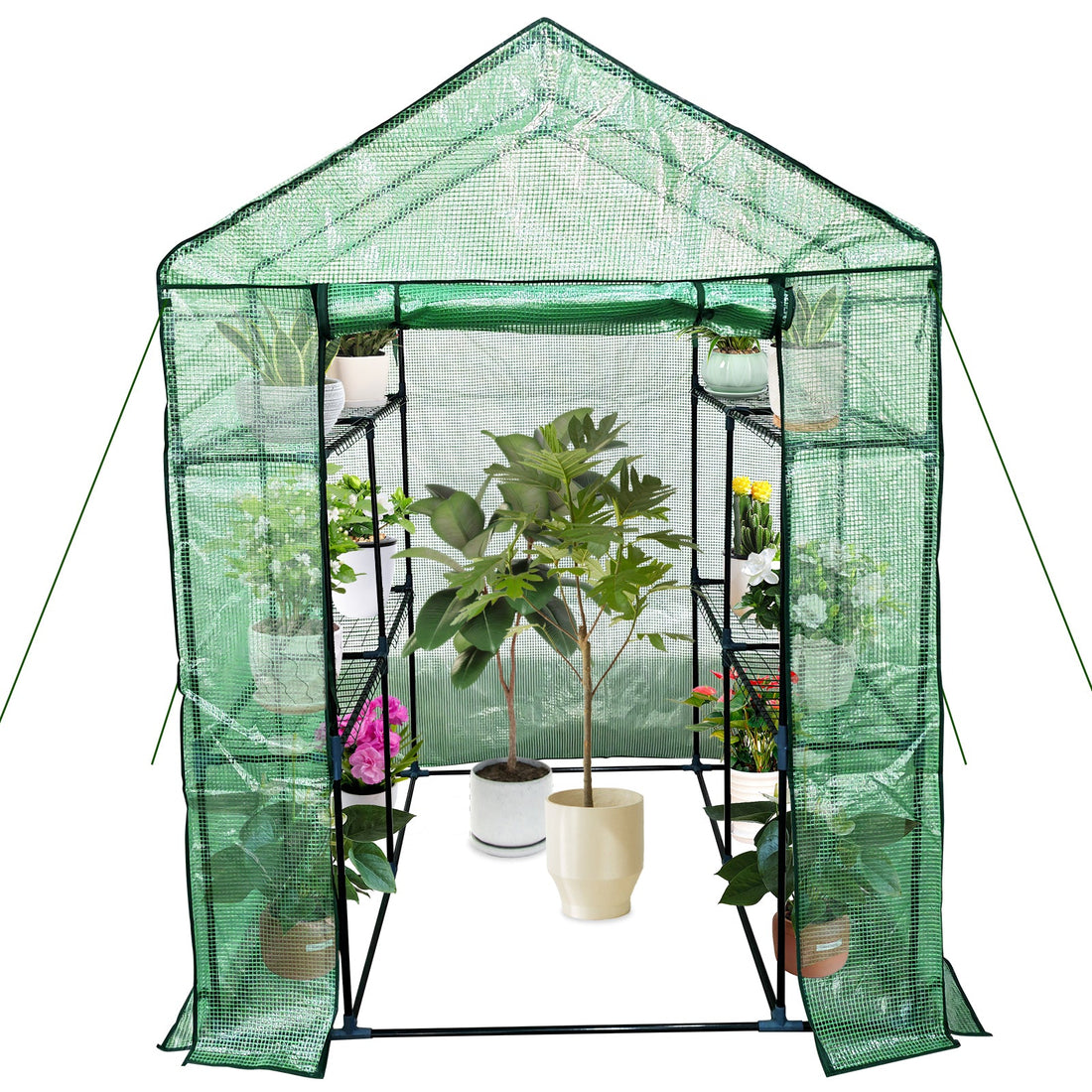 Garvee serre mobile avec structure en acier, 6 étagères pour jardin et balcon, 145 × 145 × 193 cm, verte