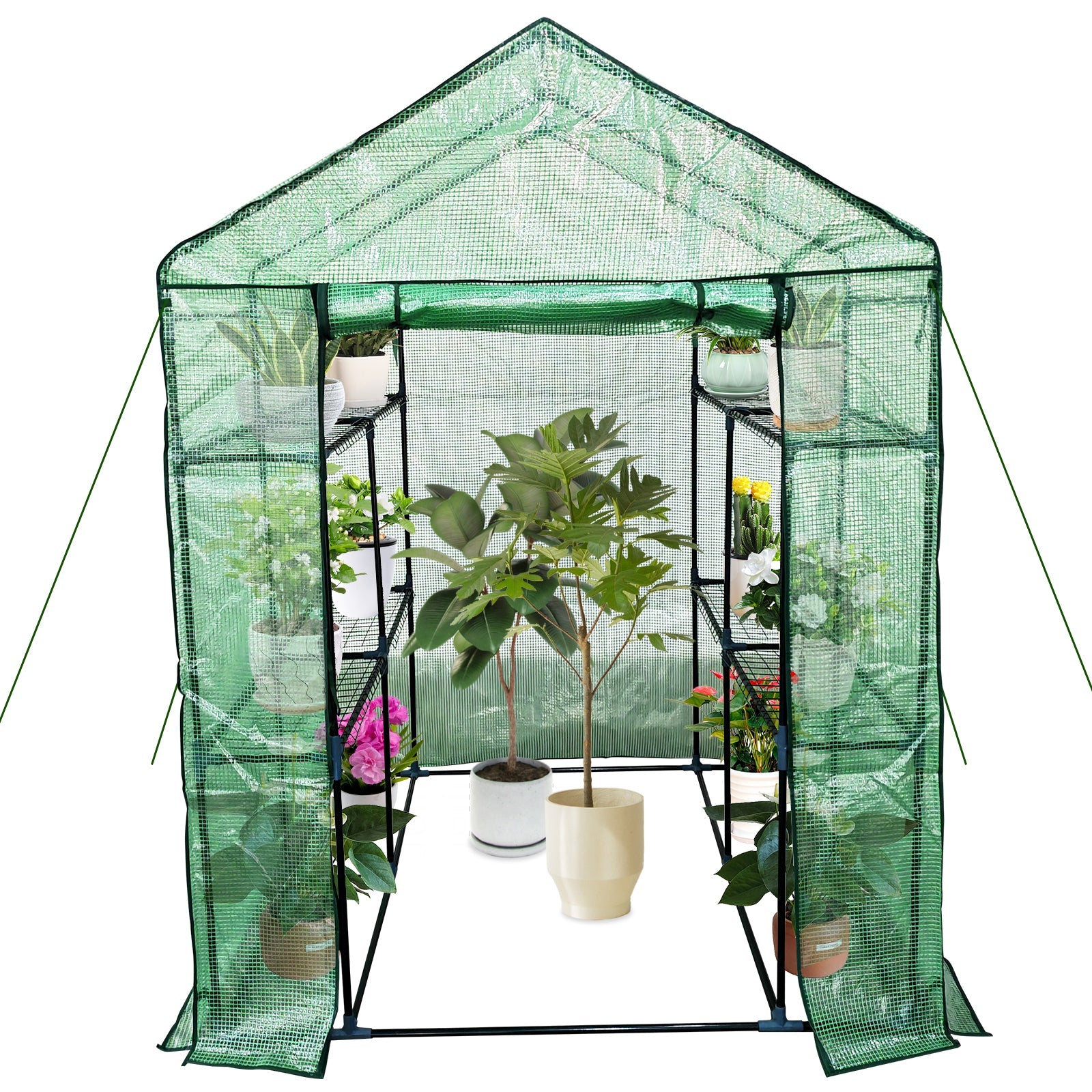 Serre mobile Garvee avec structure en acier, 6 étagères pour jardin et balcon, 145 x 145 x 193 cm, verte