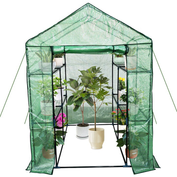 Garvee Serre mobile avec structure en acier, 6 étagères pour jardin et balcon, 145×145×193cm, verte