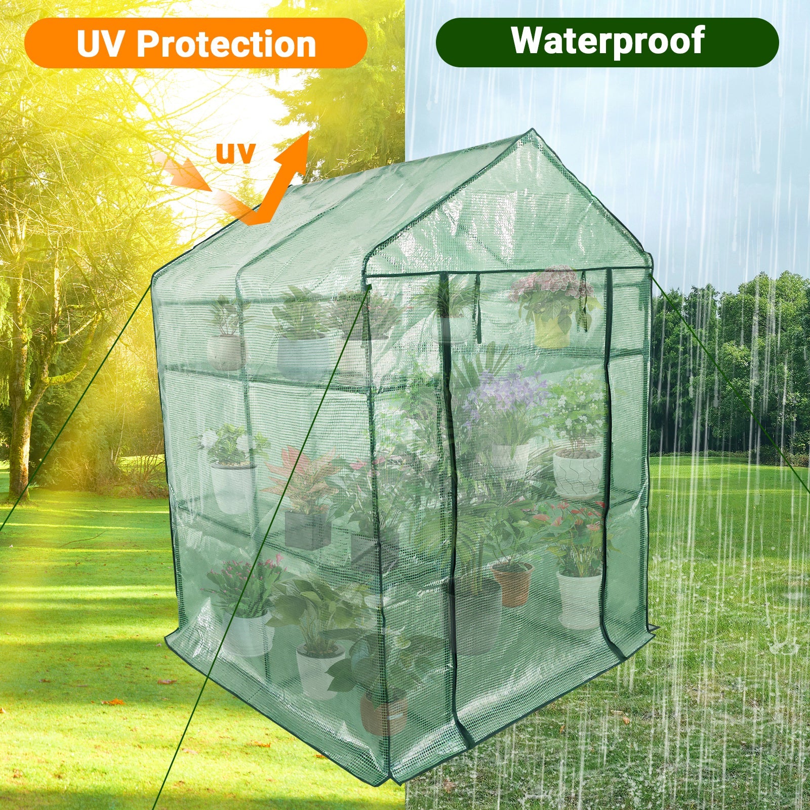 Serre mobile Garvee avec structure en acier, 6 étagères pour jardin et balcon, 145 x 145 x 193 cm, verte
