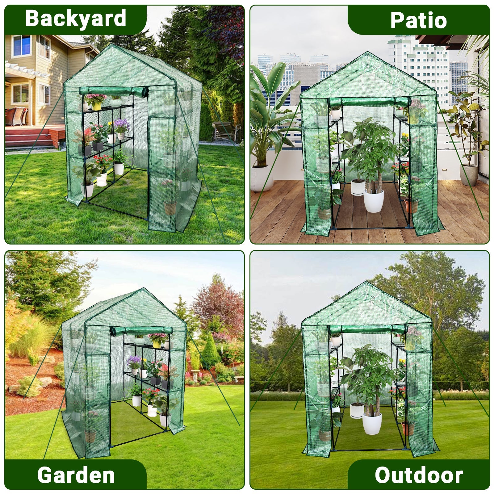 Serre mobile Garvee avec structure en acier, 6 étagères pour jardin et balcon, 145 x 145 x 193 cm, verte